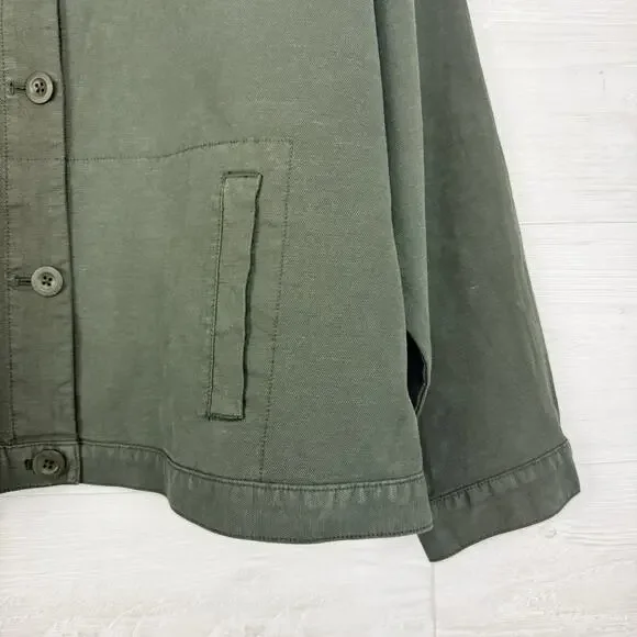 Eileen Fisher‎ Organic Cotton Hemp Jacket XL Green Utility Pockets Boxy Casual